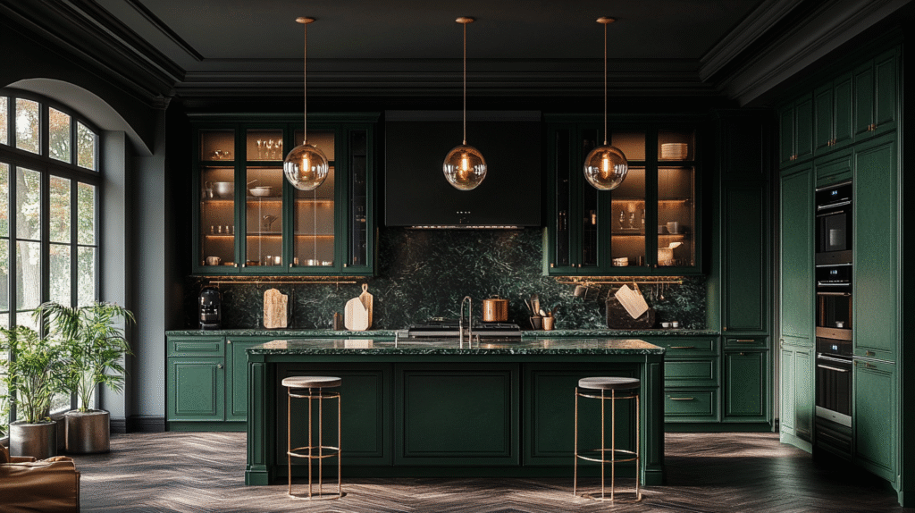 dark green kitchen cabinets