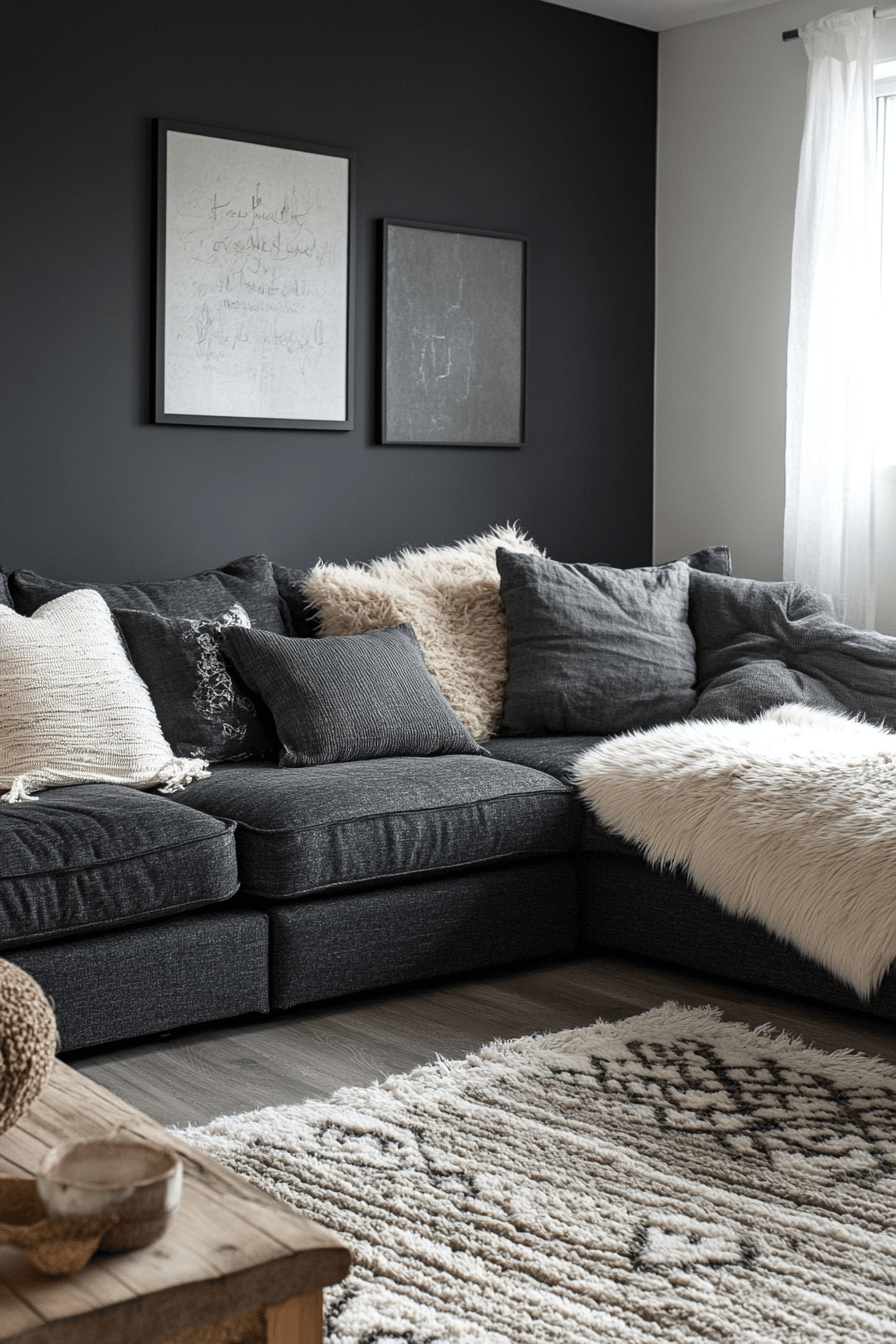 Charcoal sofa living room