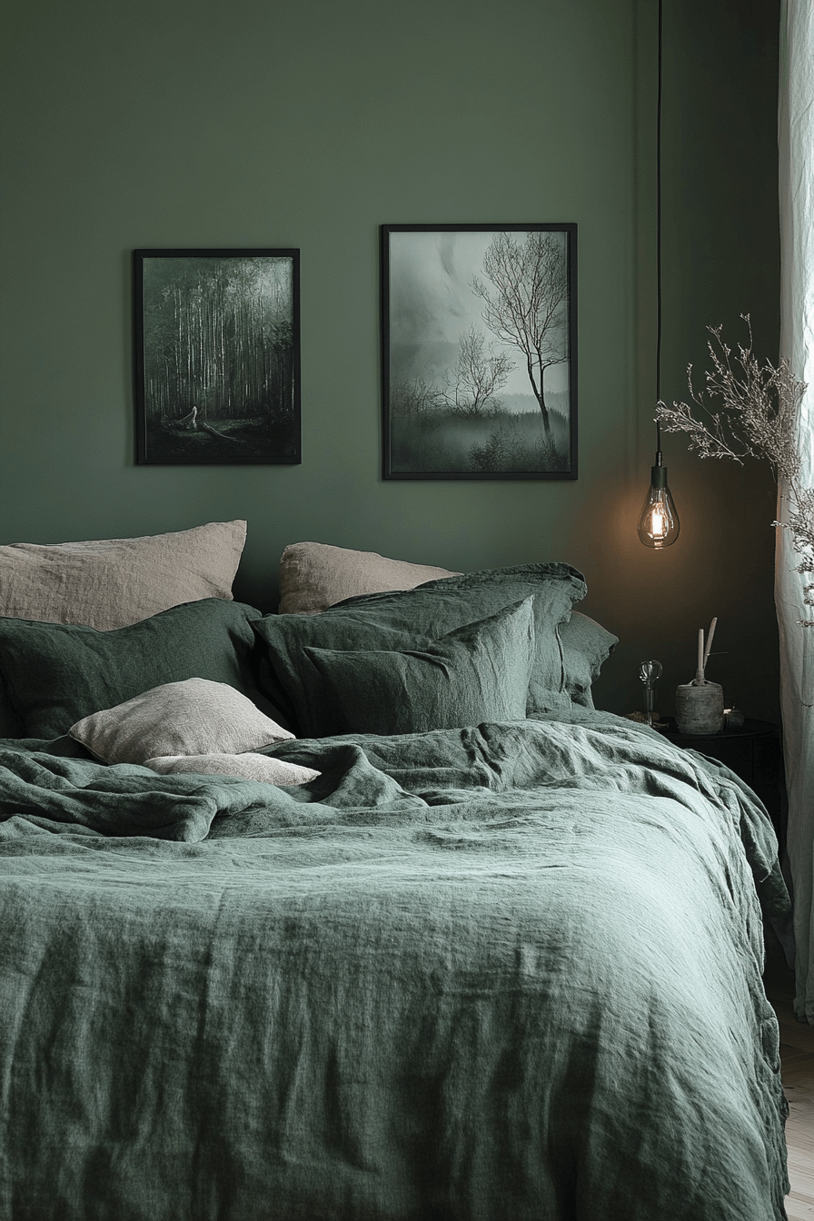 29 Moody Green Bedroom Inspirations for a Perfect Balance of Tranquility and Drama moody green bedroom