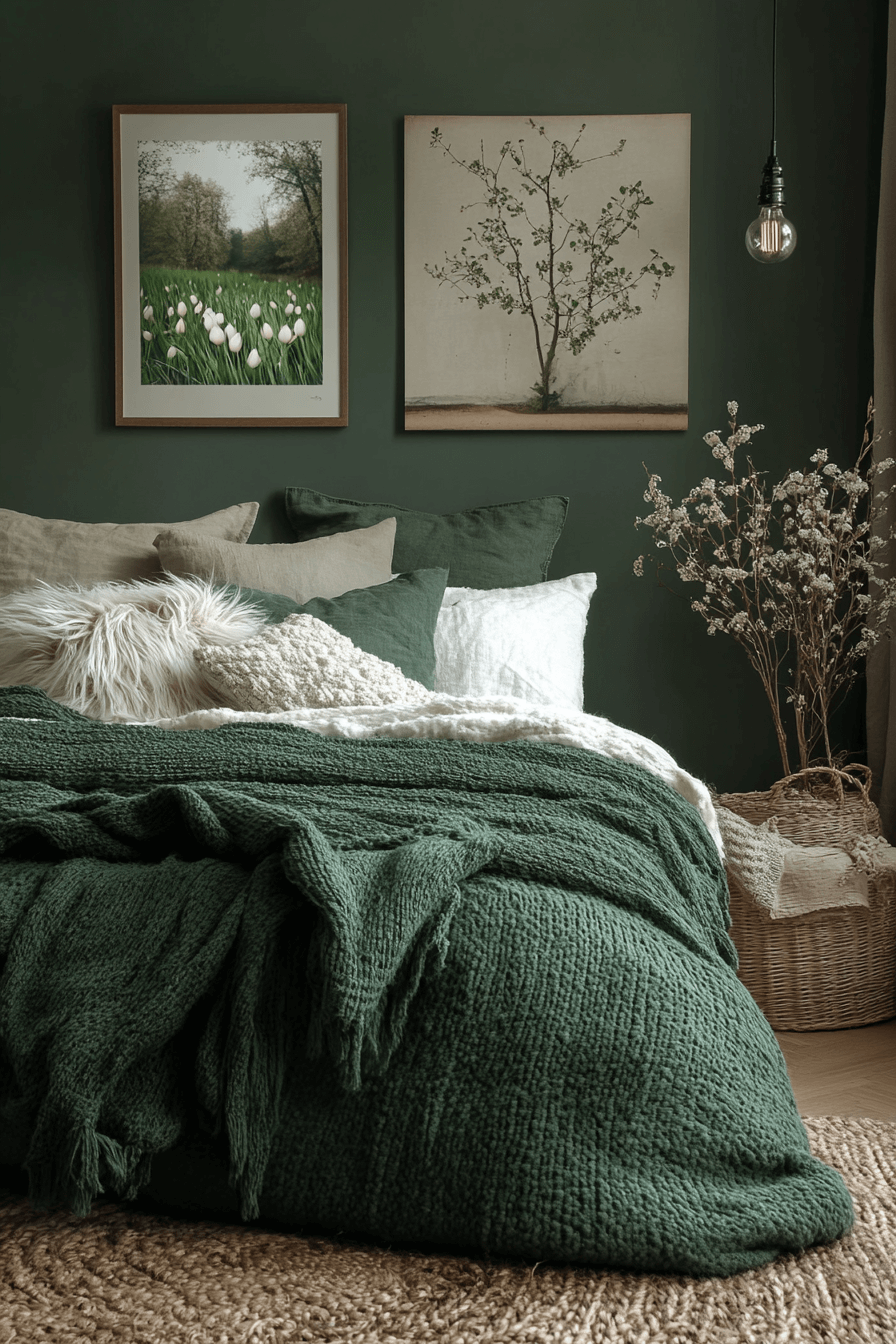 moody green bedroom