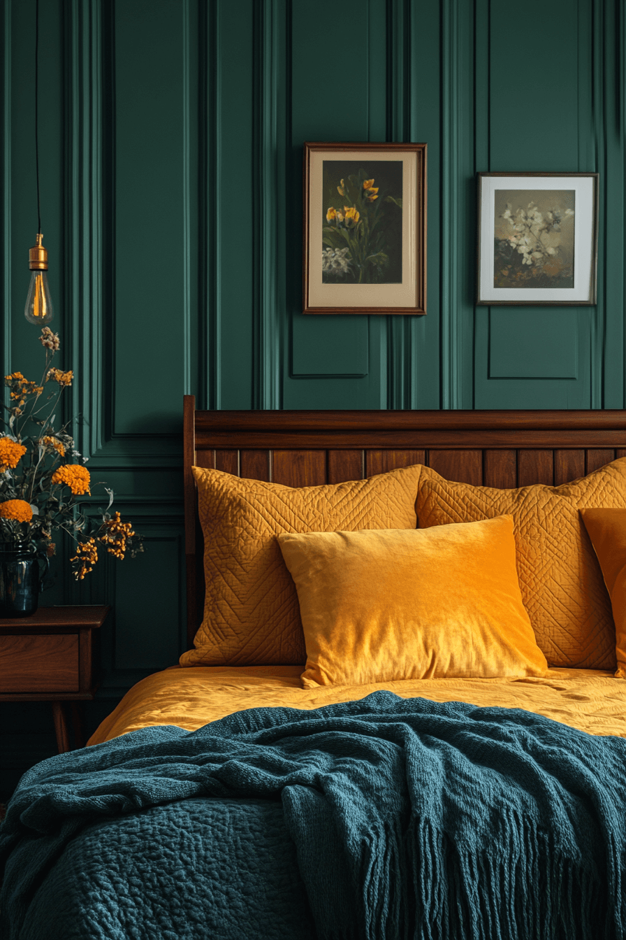 moody green bedroom