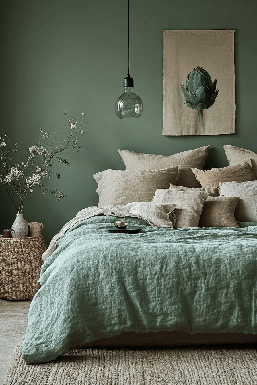moody green bedroom