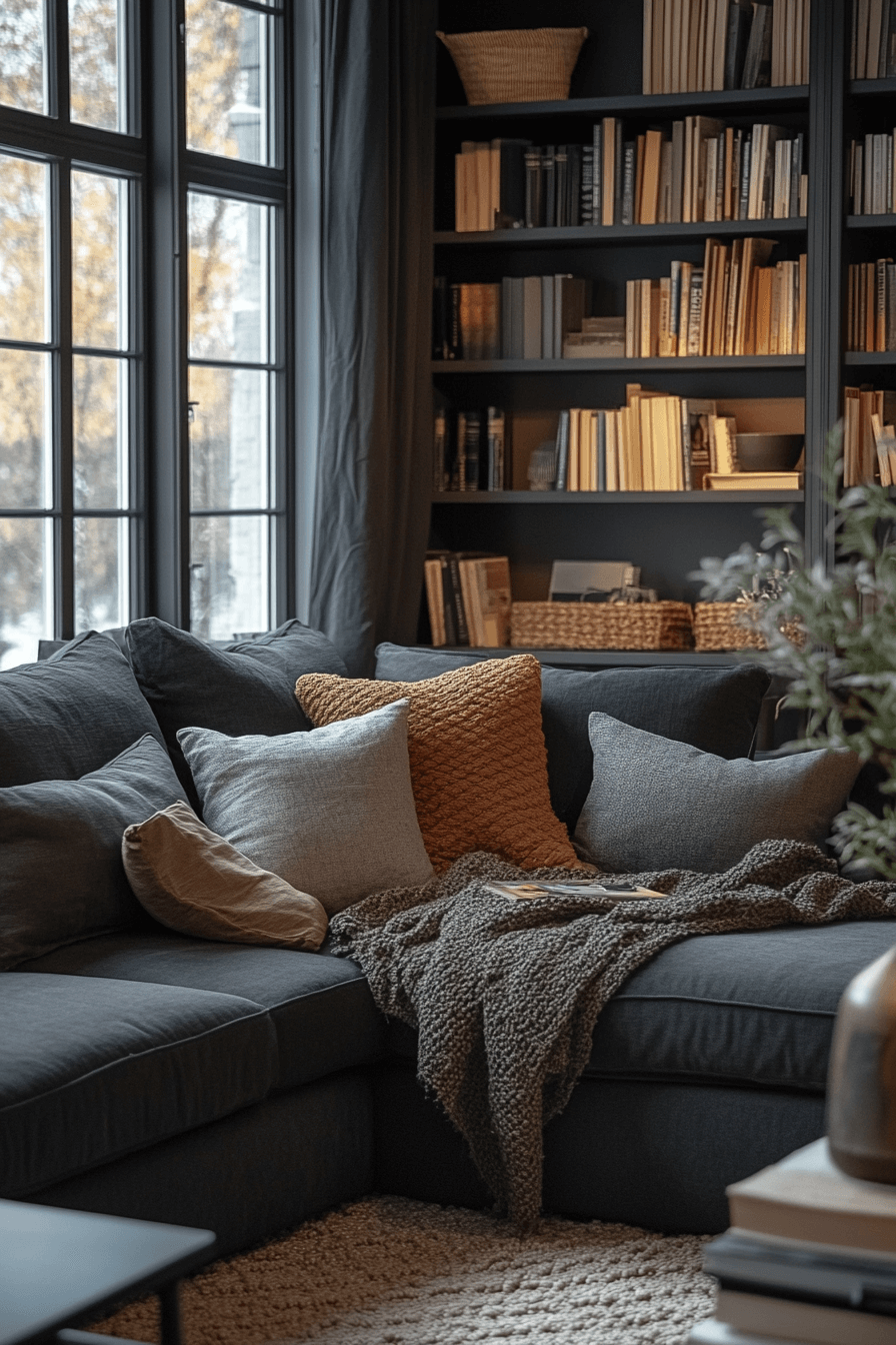 dark gray couch living room