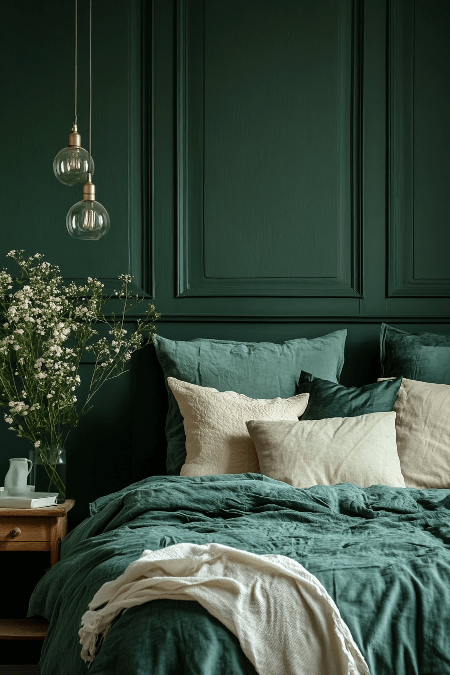 moody green bedroom