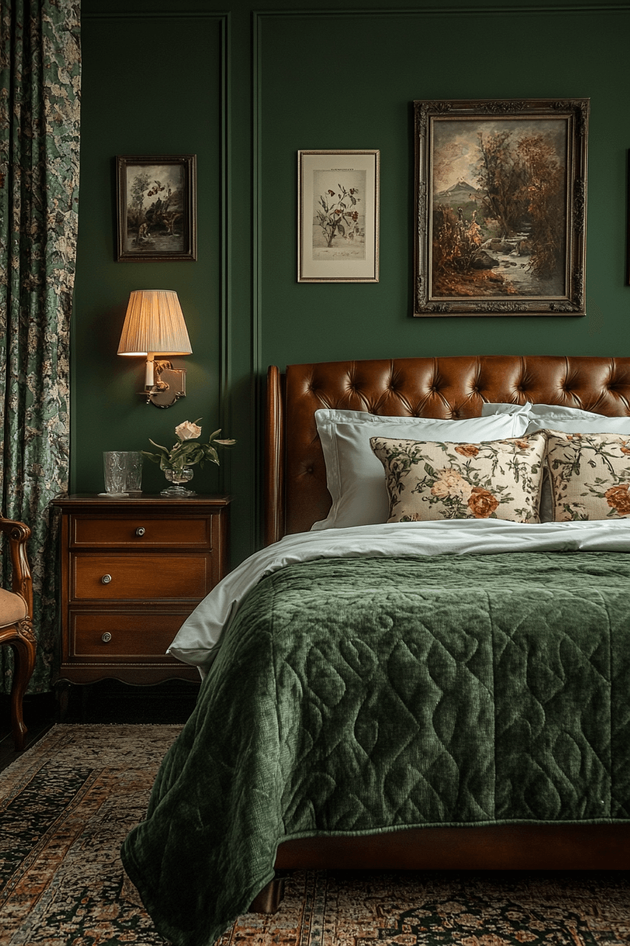 moody green bedroom