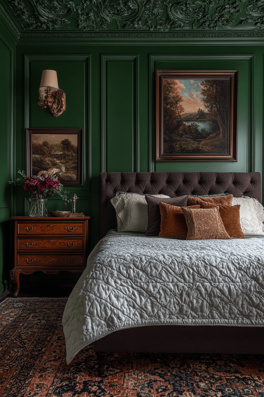 moody green bedroom