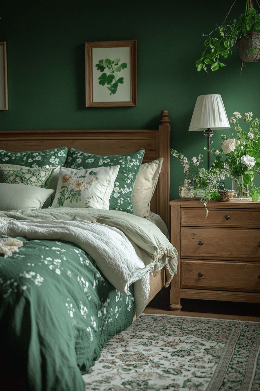 moody green bedroom