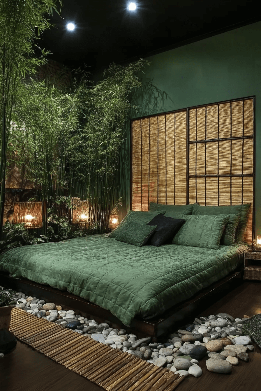 moody green bedroom