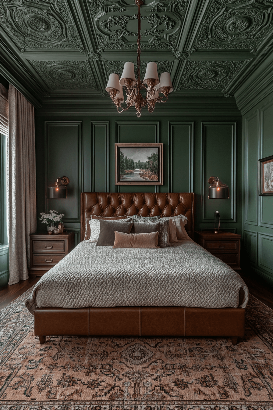 moody green bedroom
