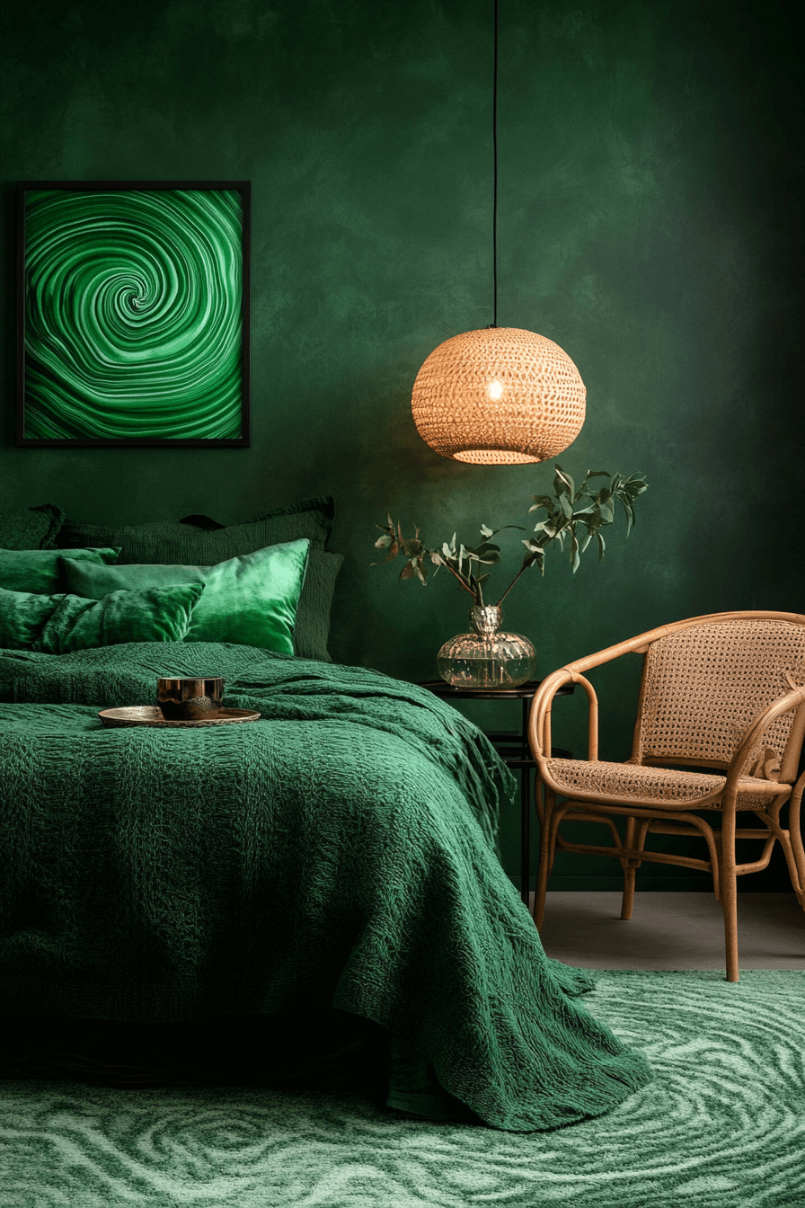 moody green bedroom