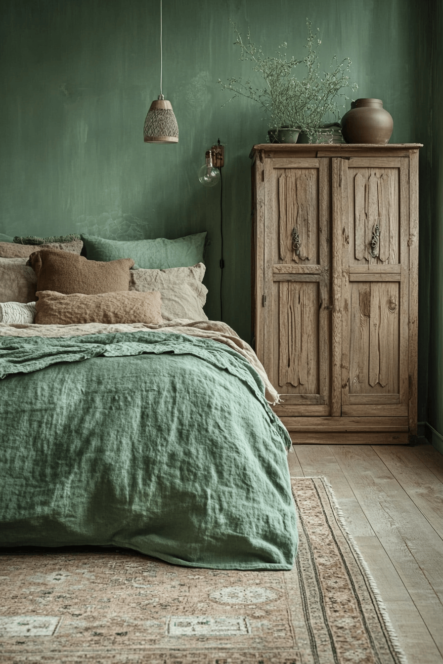 moody green bedroom