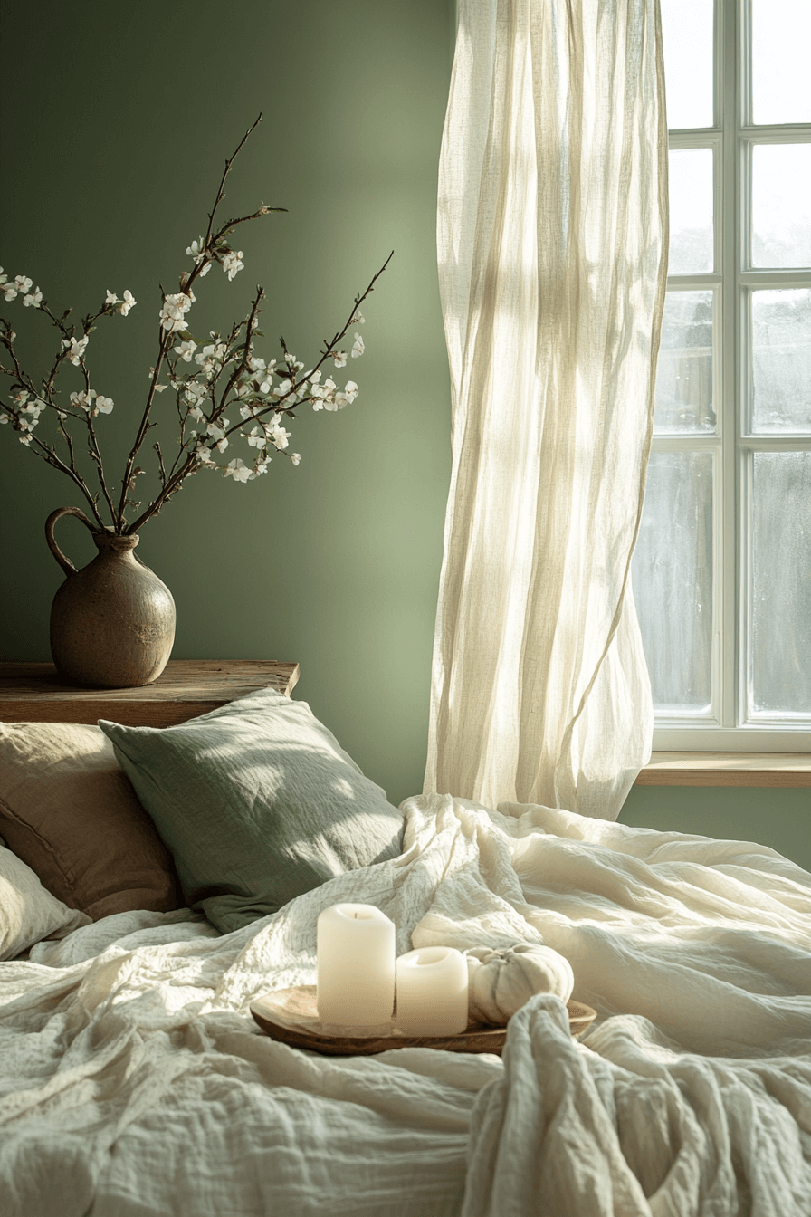 moody green bedroom