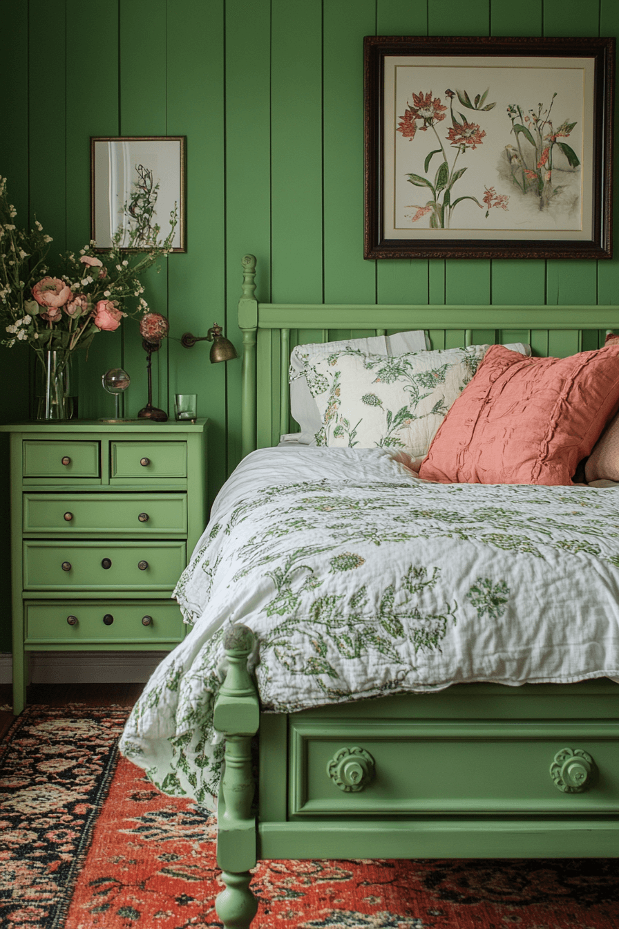 moody green bedroom