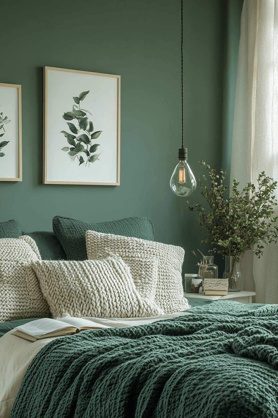 moody green bedroom