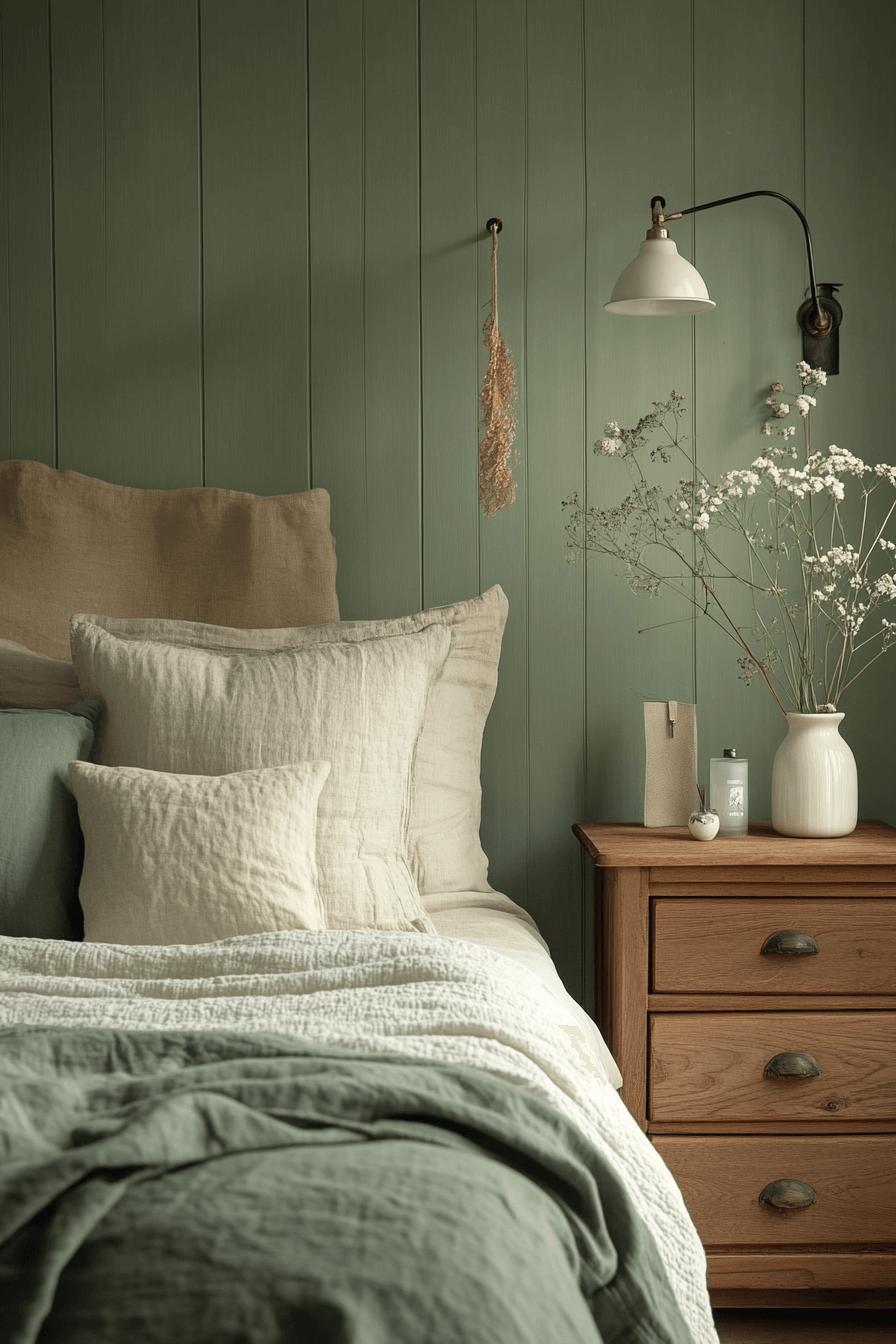moody green bedroom