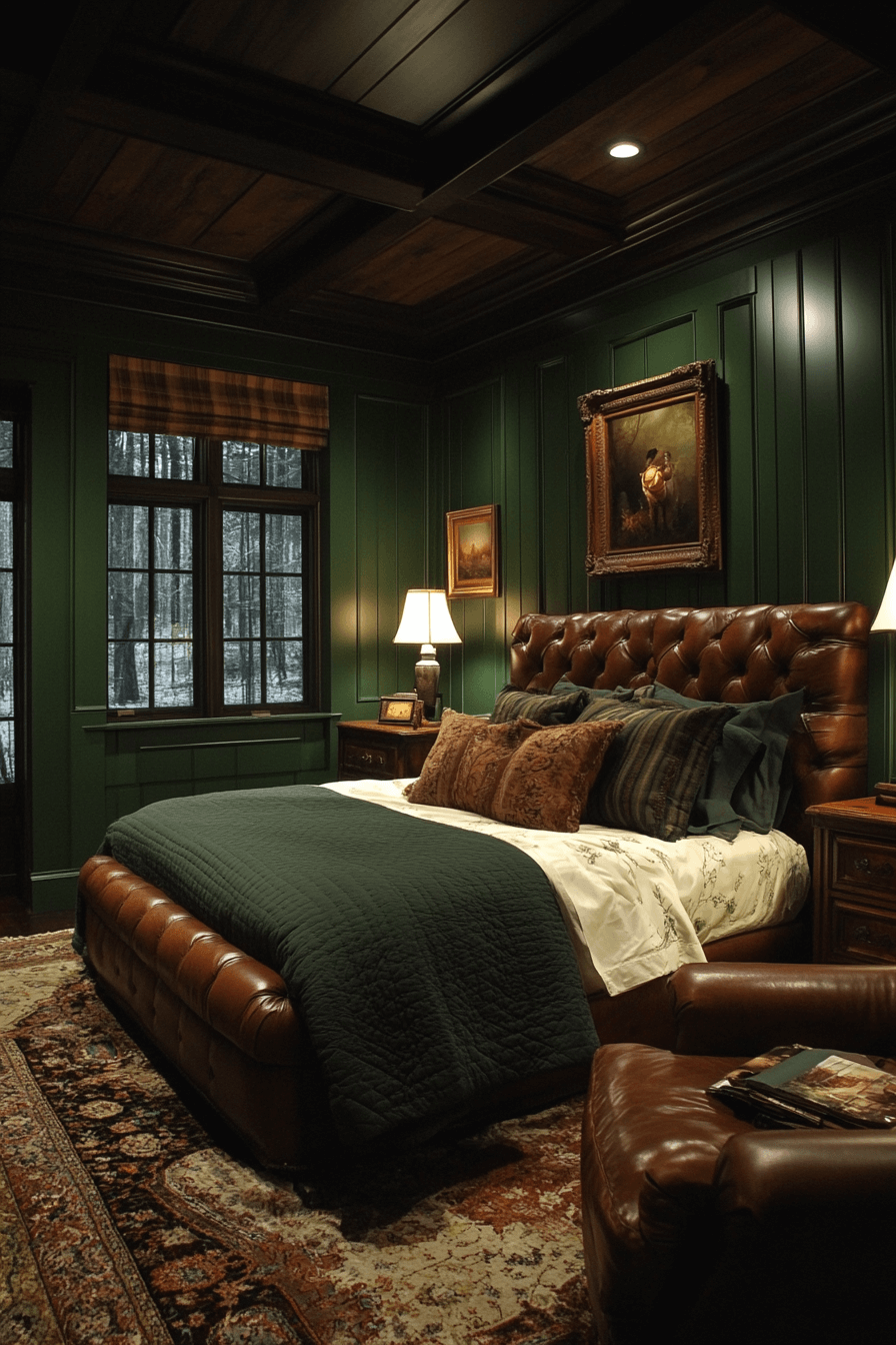 moody green bedroom