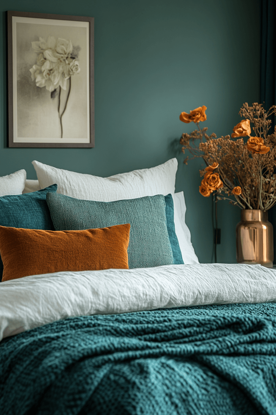 moody green bedroom