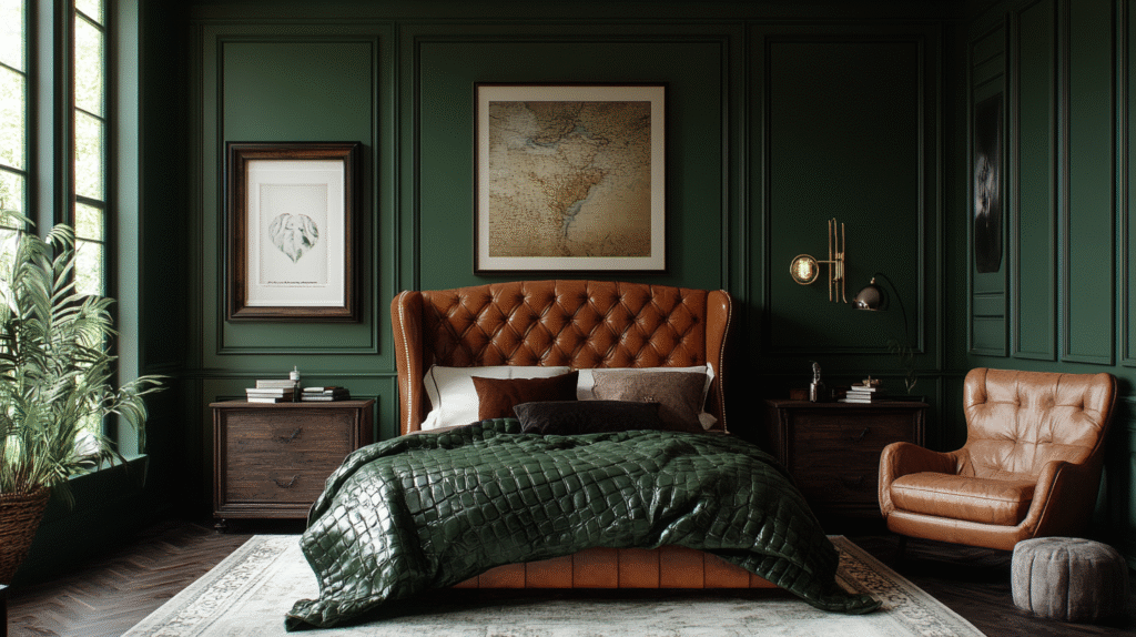 moody green bedroom