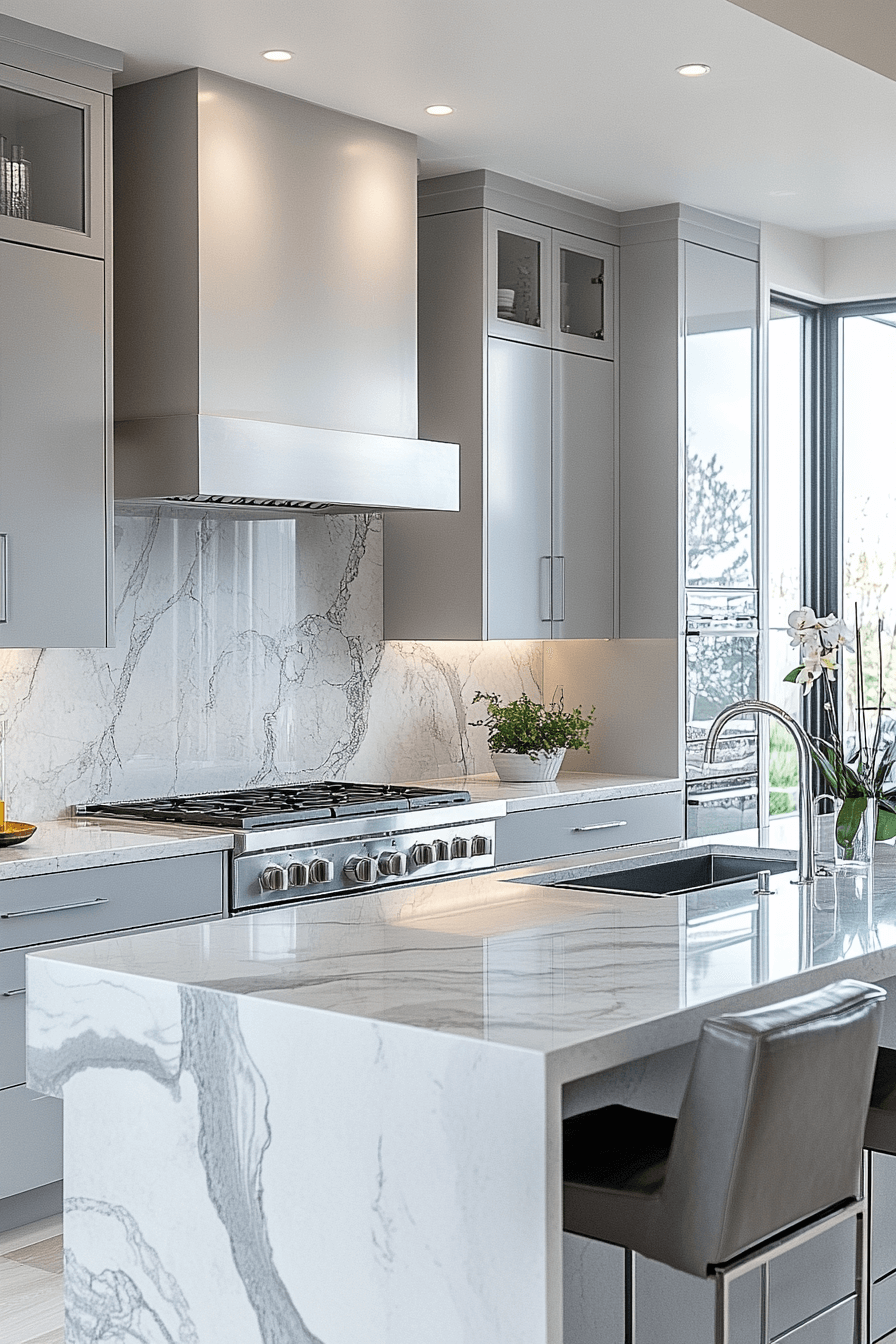 gray and white kitchen