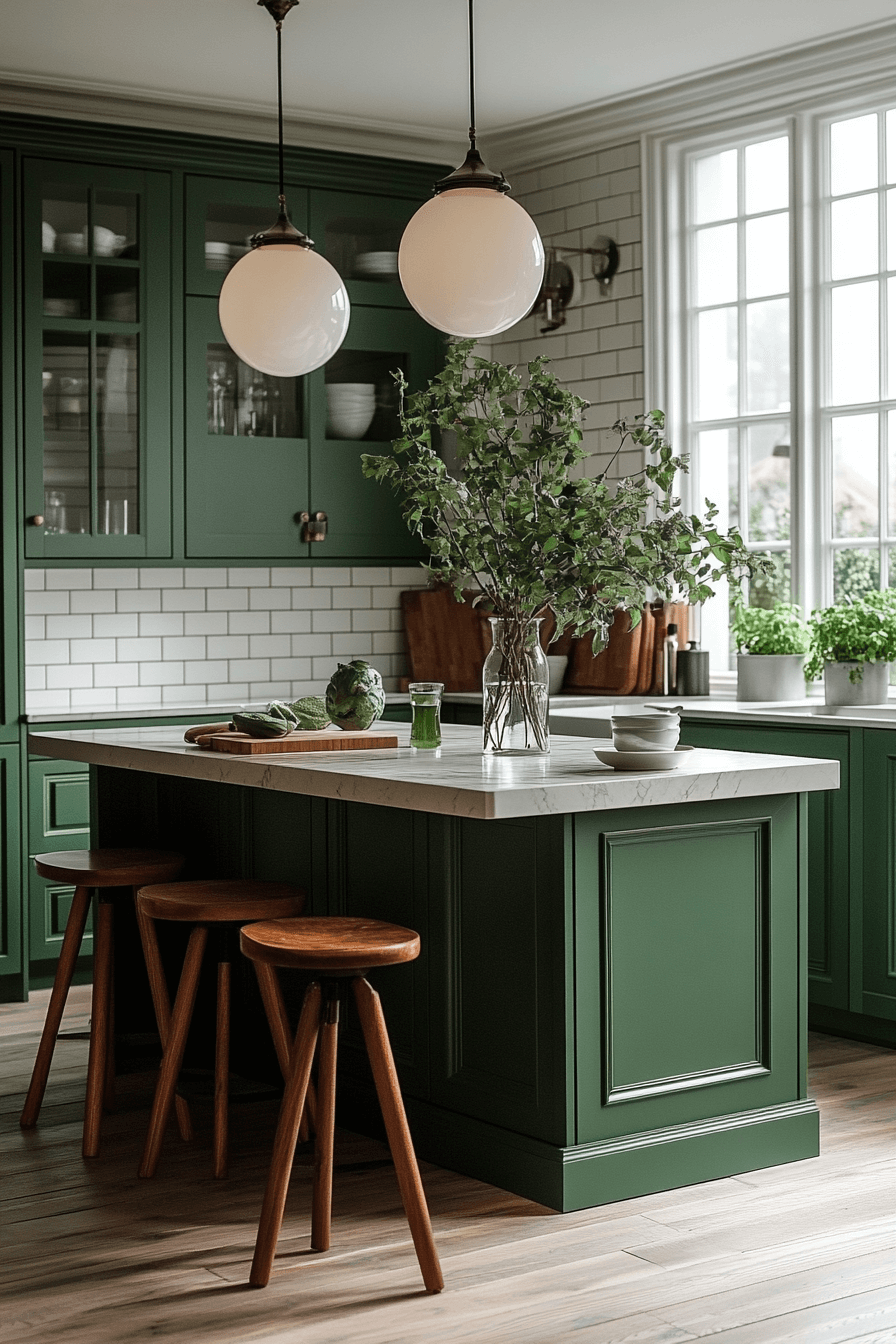 green and white kitchen