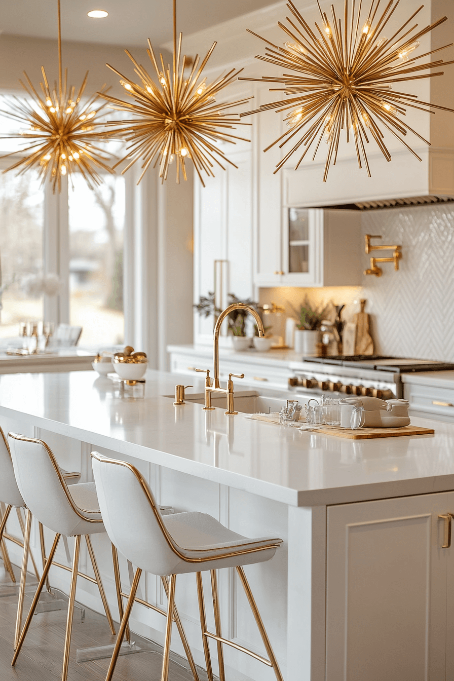 white and gold kitchen