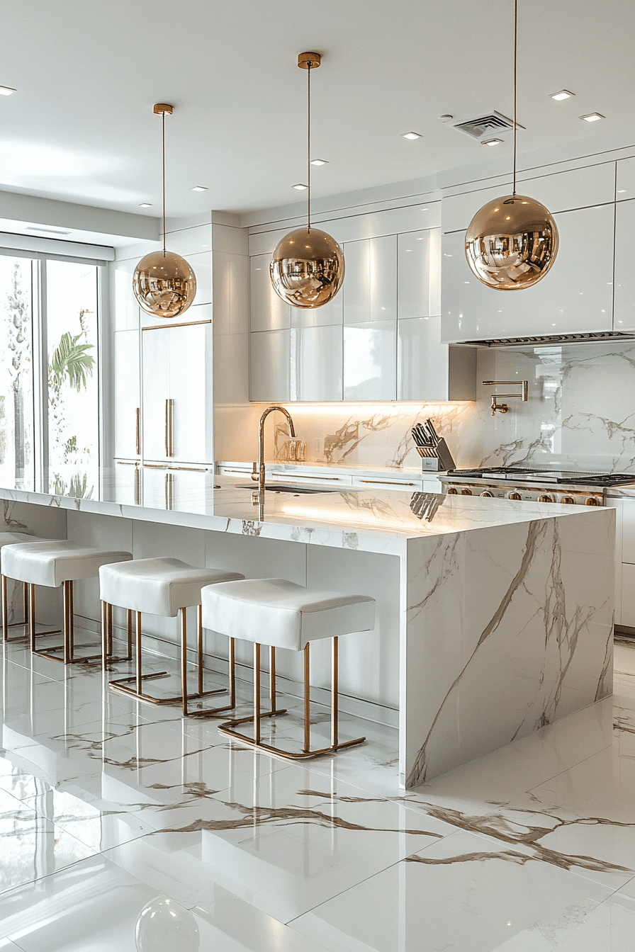 white and gold kitchen