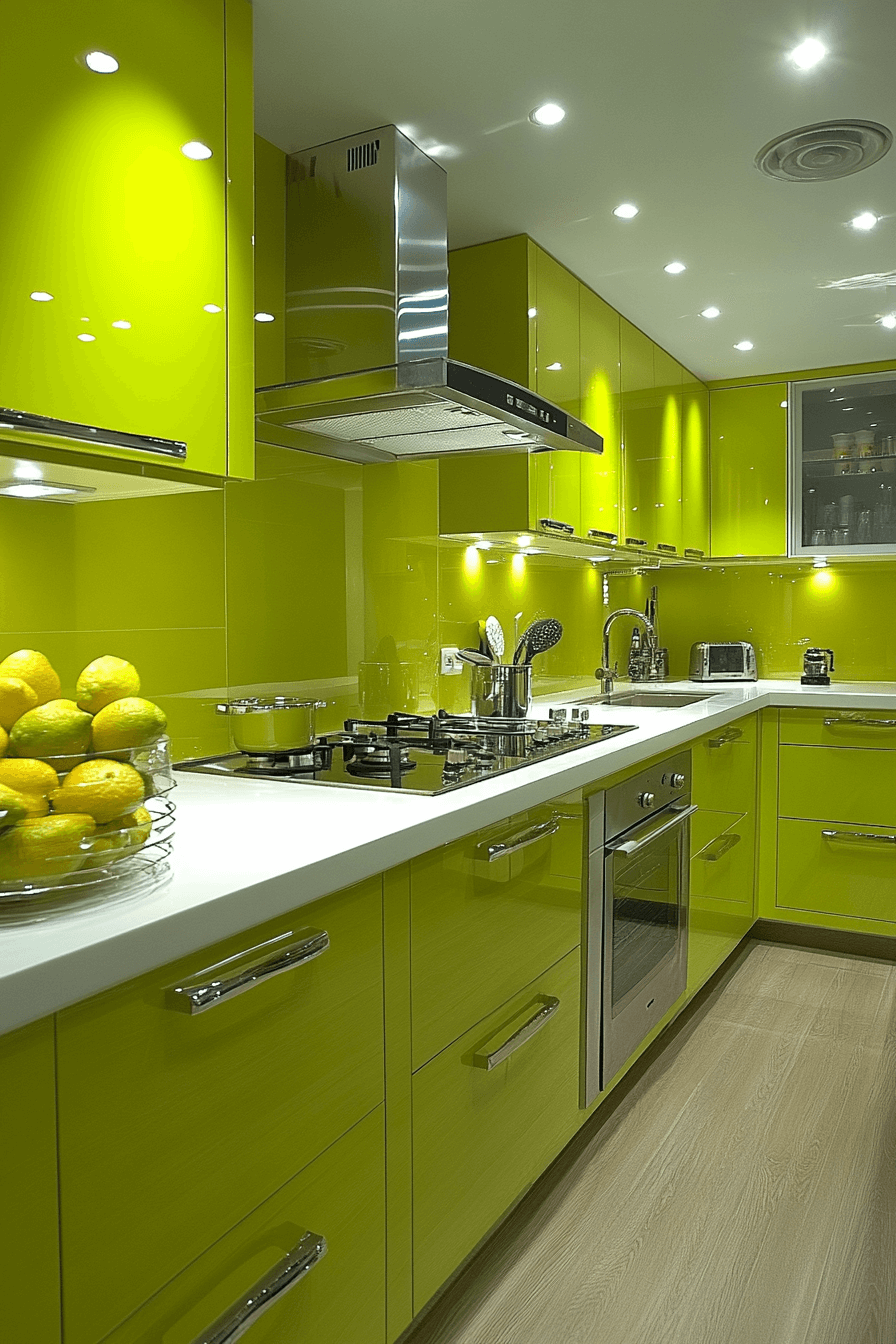green and white kitchen