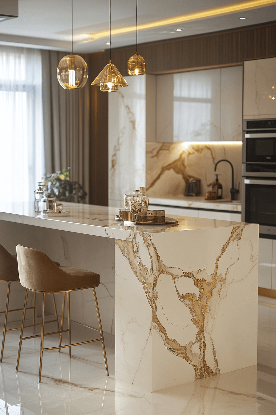 white and gold kitchen