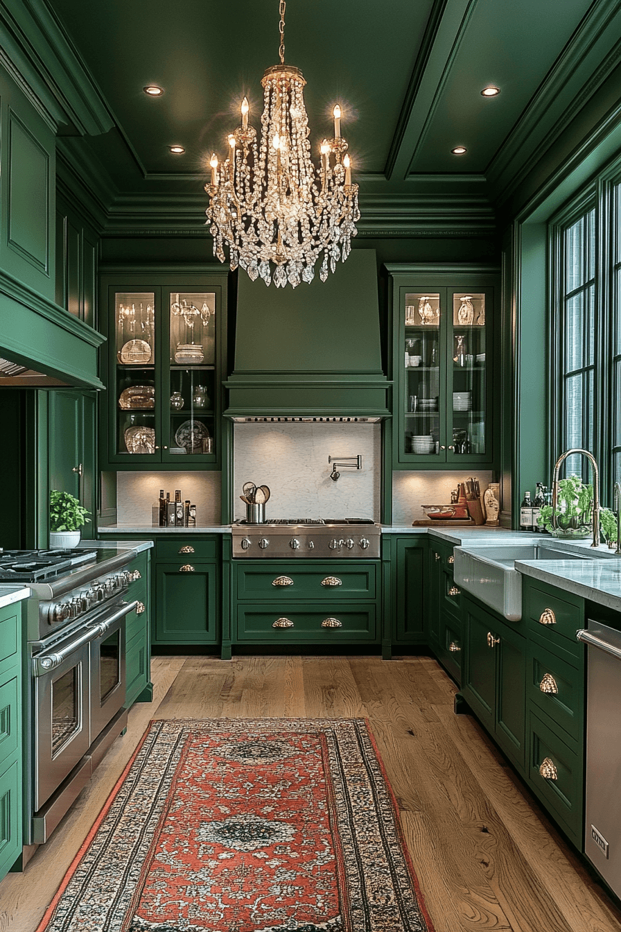 green and white kitchen