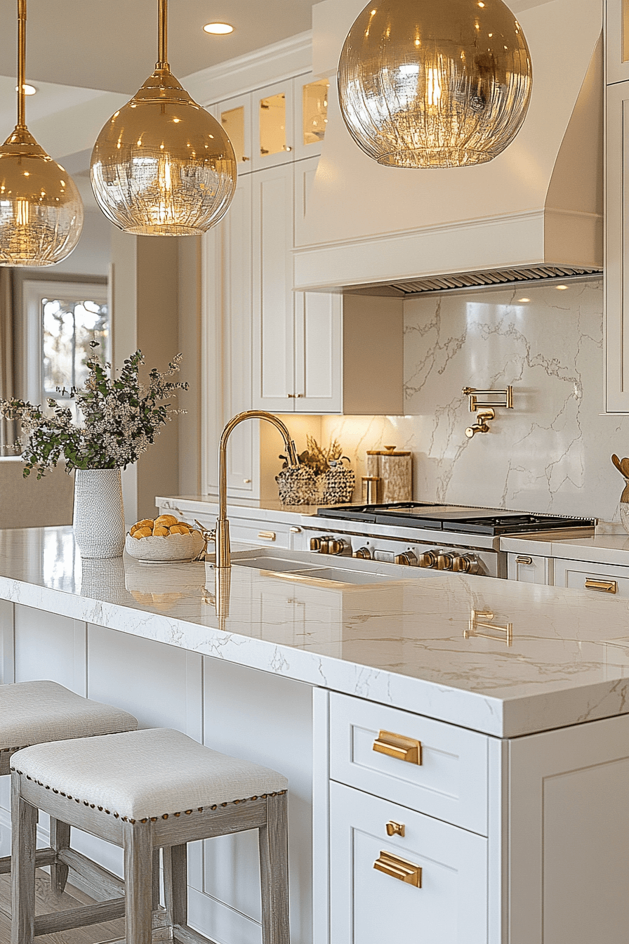 white and gold kitchen