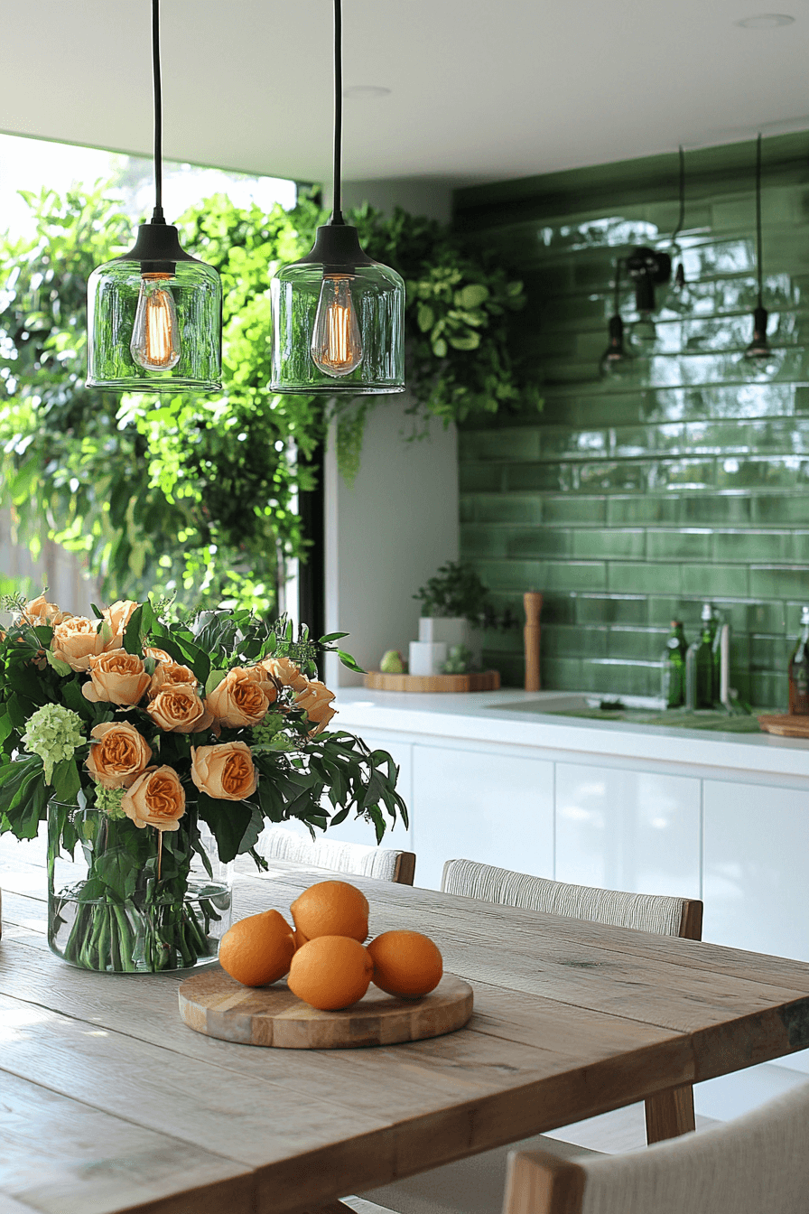 green and white kitchen