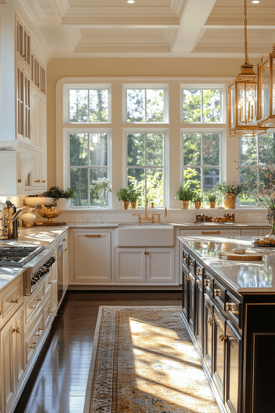 white and gold kitchen