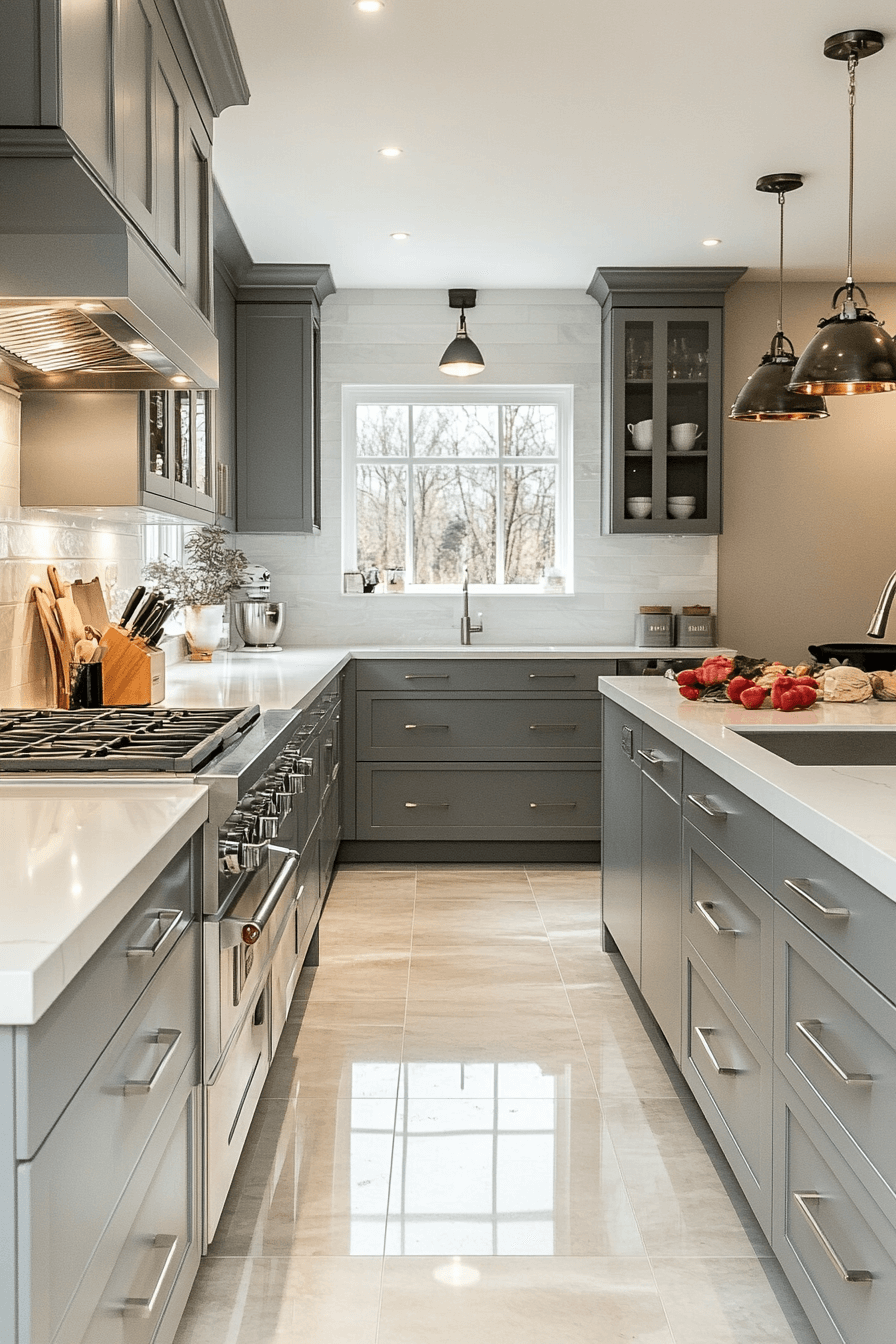 grey and white kitchen