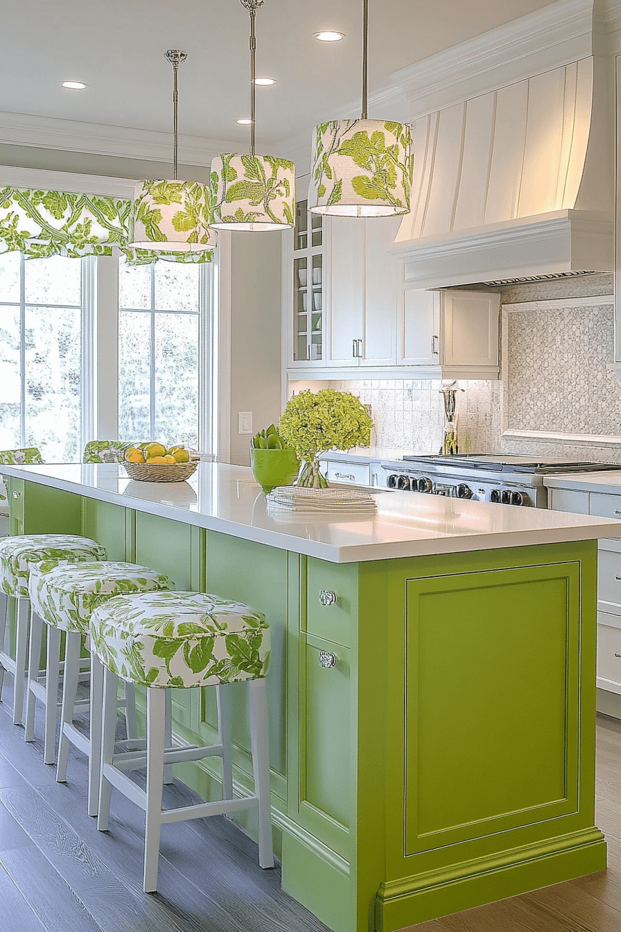 green and white kitchen