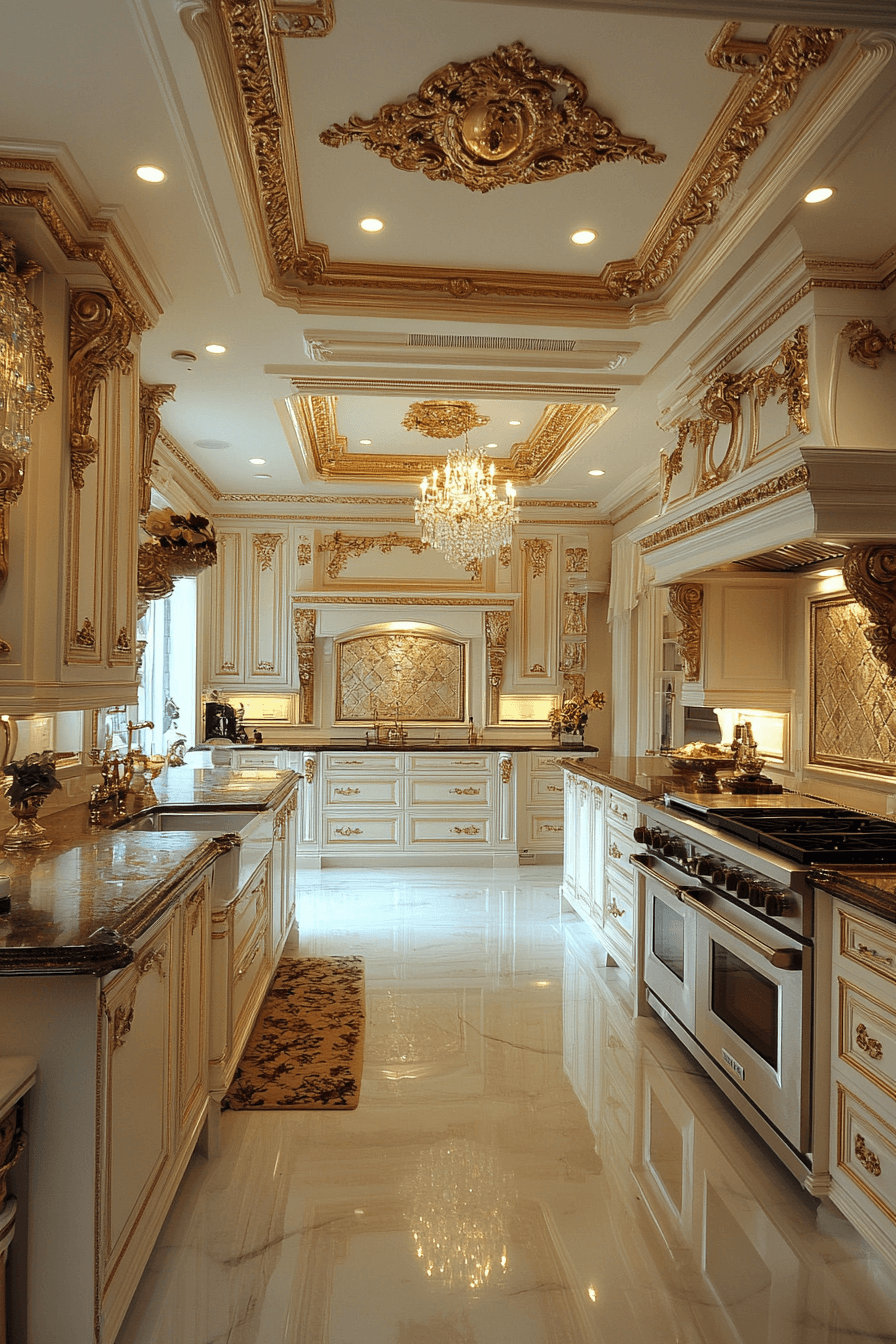 white and gold kitchen