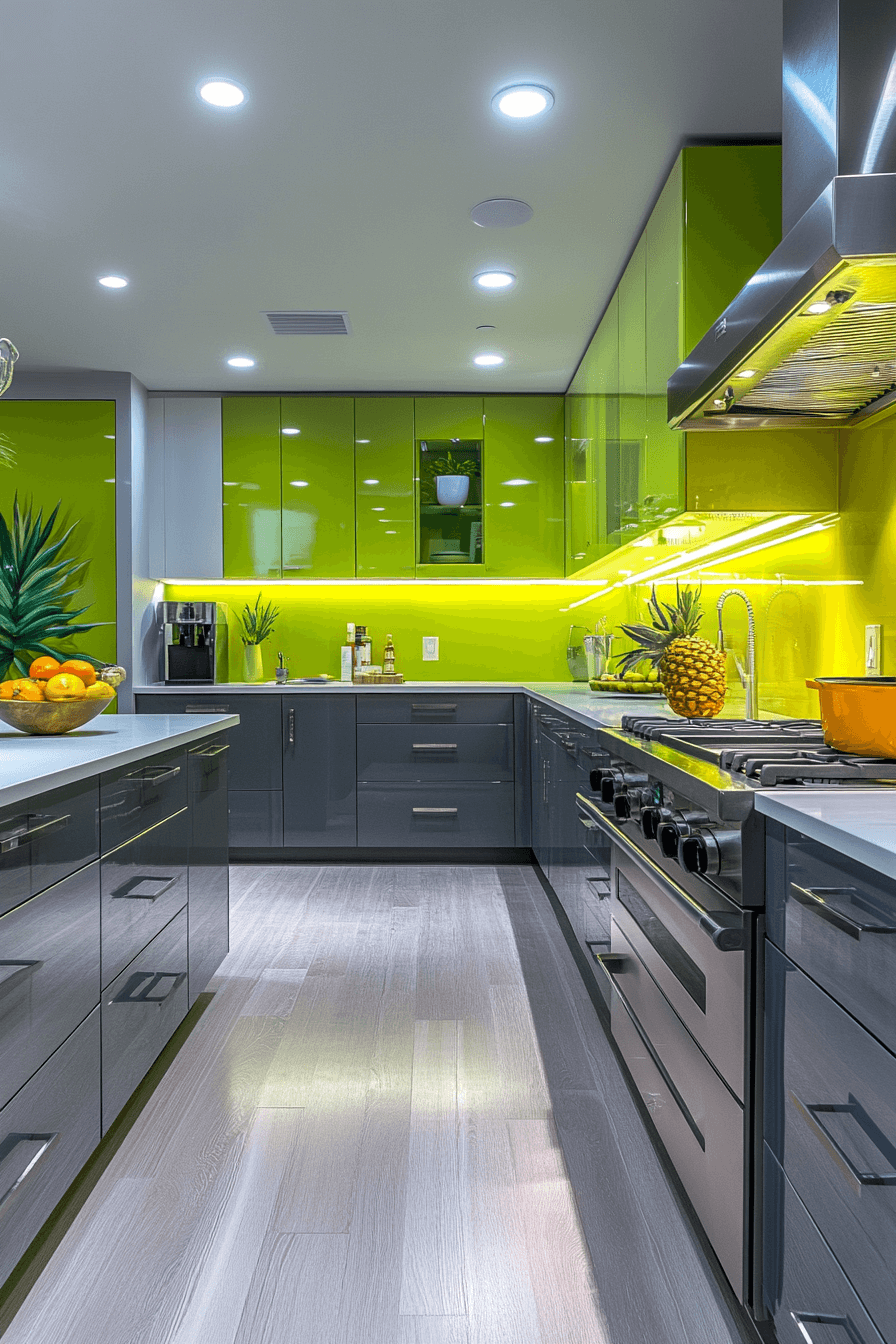 green and white kitchen