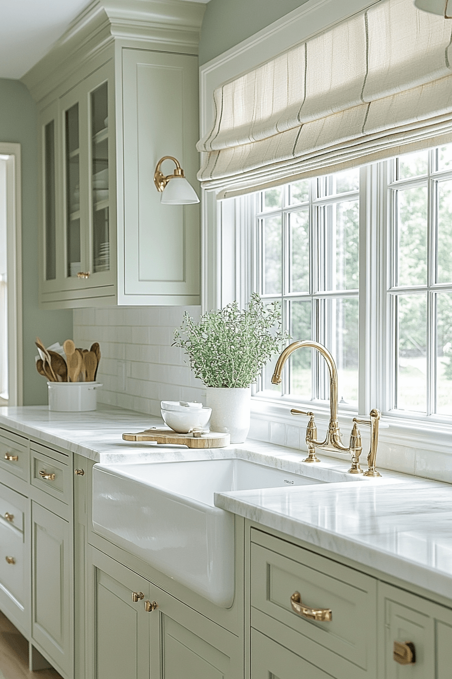 green and white kitchen