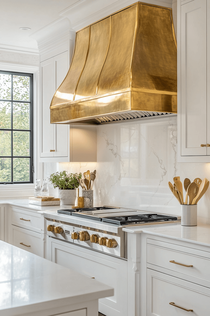 white and gold kitchen
