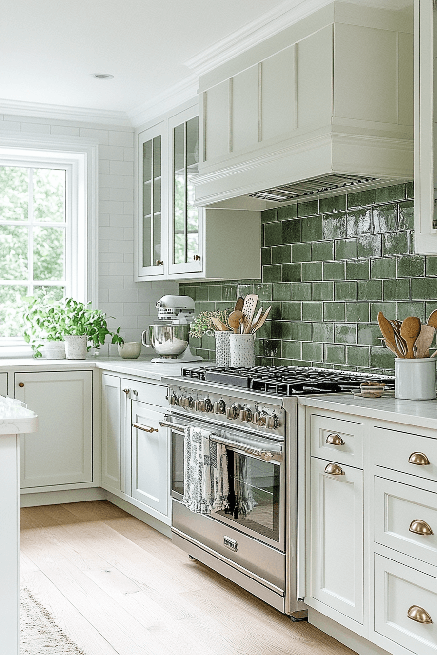 green and white kitchen