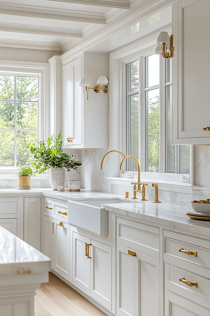 white and gold kitchen
