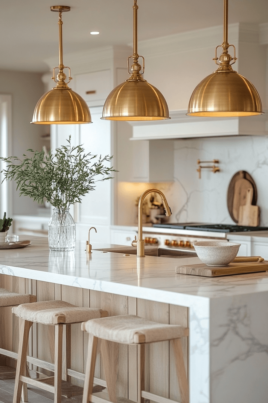white and gold kitchen