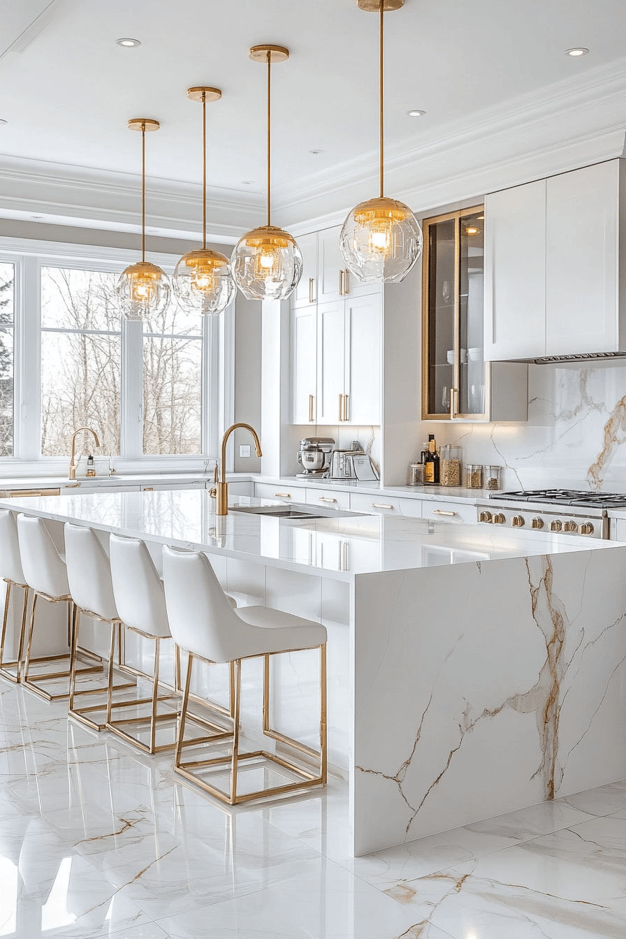 white and gold kitchen