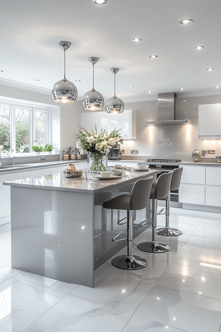 grey and white kitchen