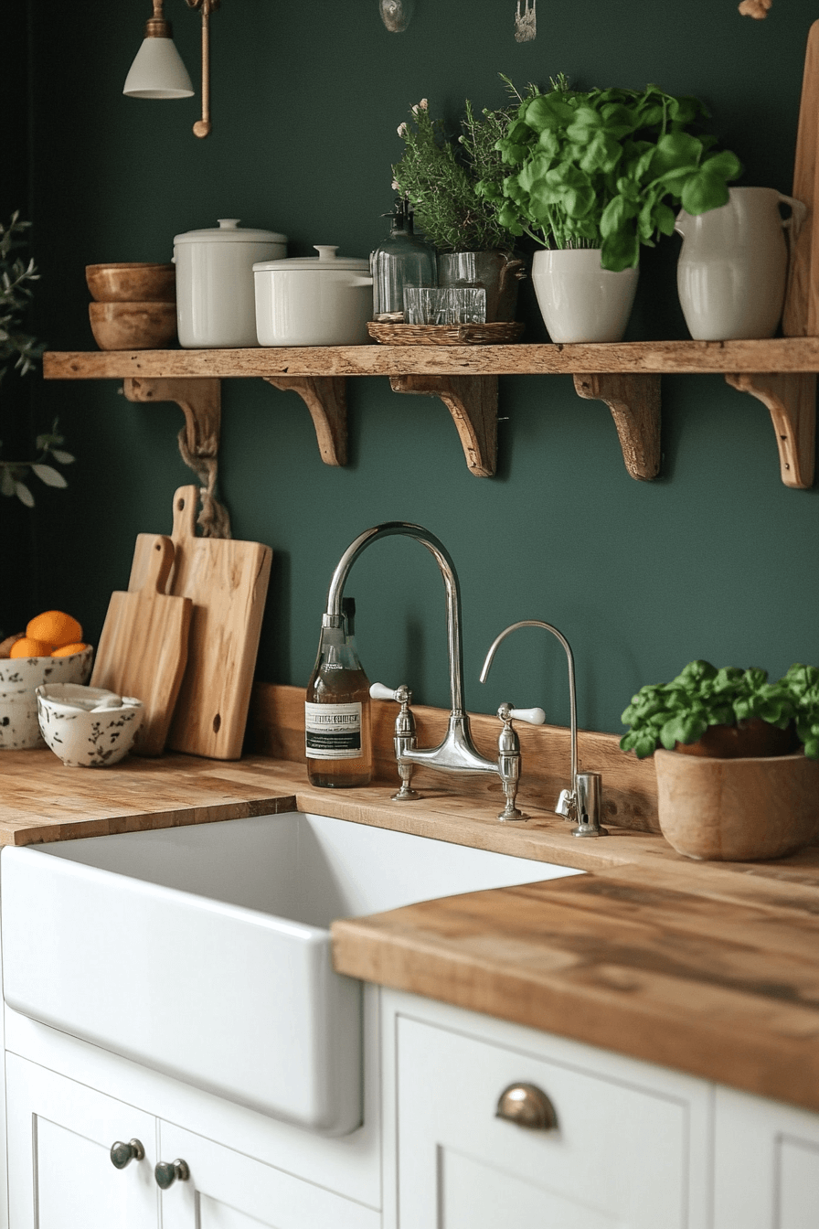 green and white kitchen
