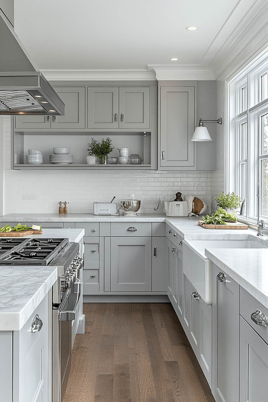 gray and white kitchen