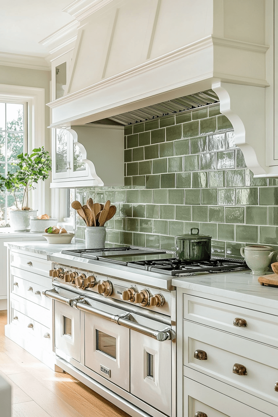 green and white kitchen