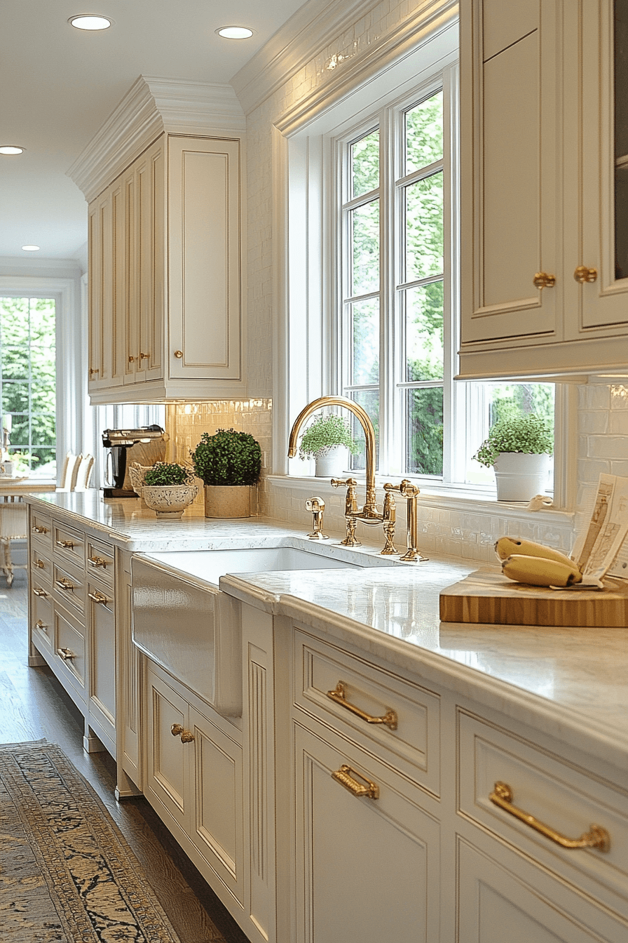 white and gold kitchen