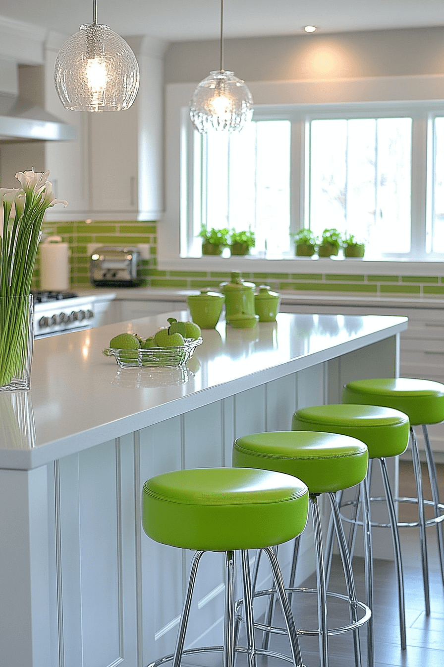 green and white kitchen