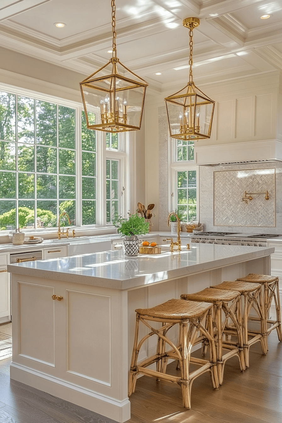 white and gold kitchen