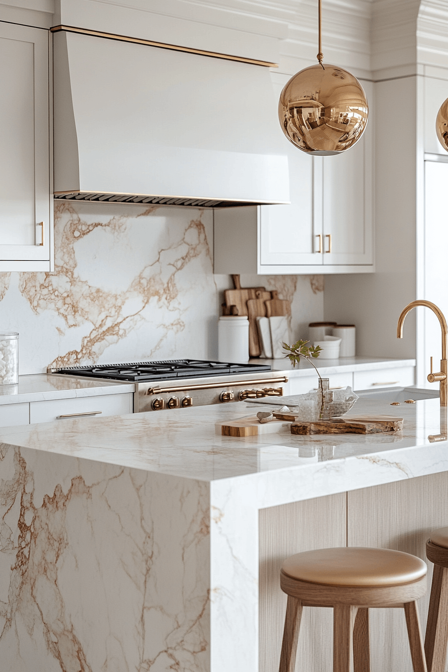 white and gold kitchen